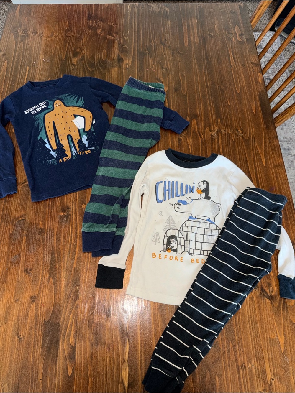 Carter's Navy, White & Green Kids Pajama Set - Polar and Yeti Prints